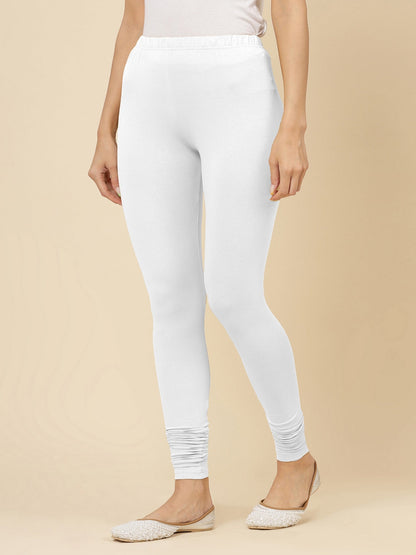 Solid Mid Rise Cotton Lycra Churidar Leggings (Pre-Order)
