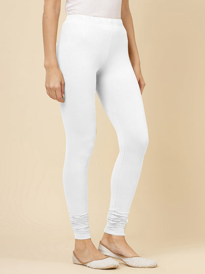 Solid Mid Rise Cotton Lycra Churidar Leggings (Pre-Order)