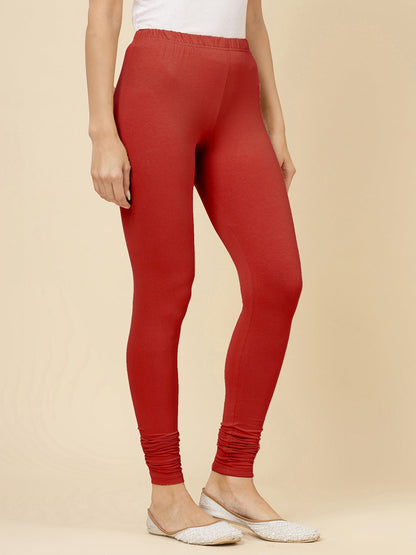 Solid Mid Rise Cotton Lycra Churidar Leggings (Pre-Order)