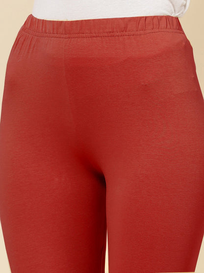 Solid Mid Rise Cotton Lycra Churidar Leggings (Pre-Order)