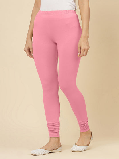 Solid Mid Rise Cotton Lycra Churidar Leggings (Pre-Order)