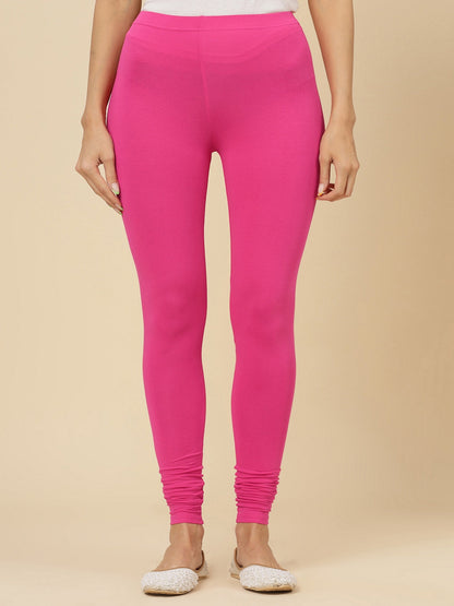 Solid Mid Rise Cotton Lycra Churidar Leggings (Pre-Order)