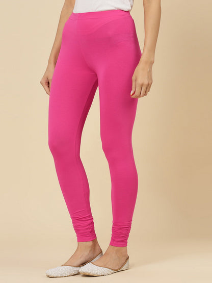 Solid Mid Rise Cotton Lycra Churidar Leggings (Pre-Order)