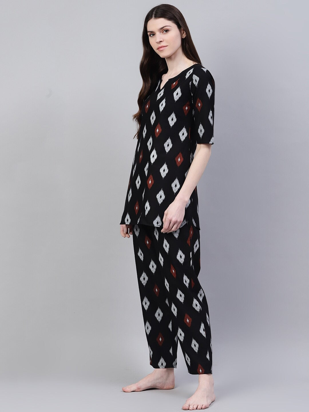 Cotton Geometric Print Night Suit Set (Pre-Order)