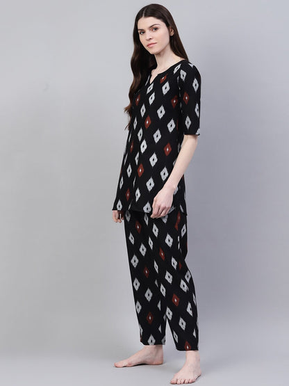 Cotton Geometric Print Night Suit Set (Pre-Order)