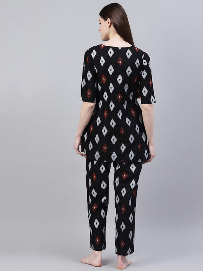 Cotton Geometric Print Night Suit Set (Pre-Order)