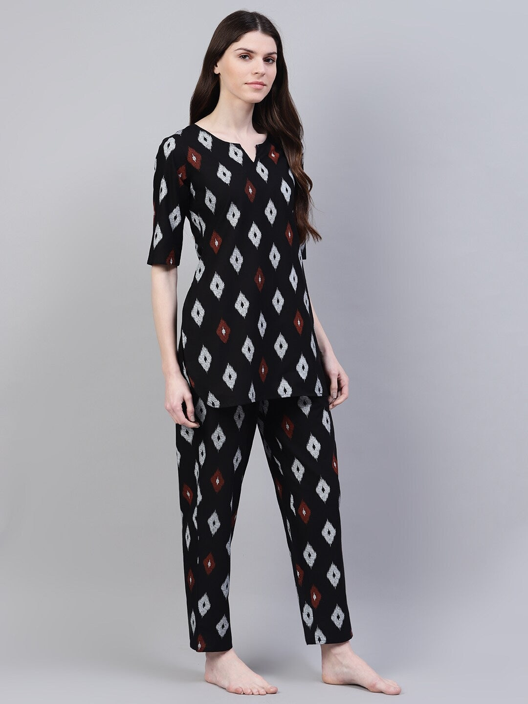 Cotton Geometric Print Night Suit Set (Pre-Order)