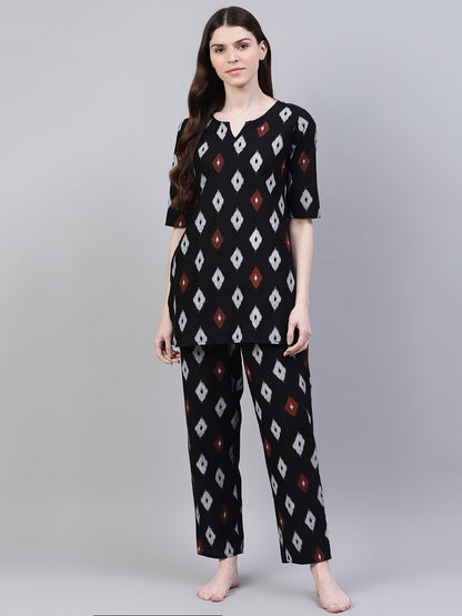Cotton Geometric Print Night Suit Set (Pre-Order)