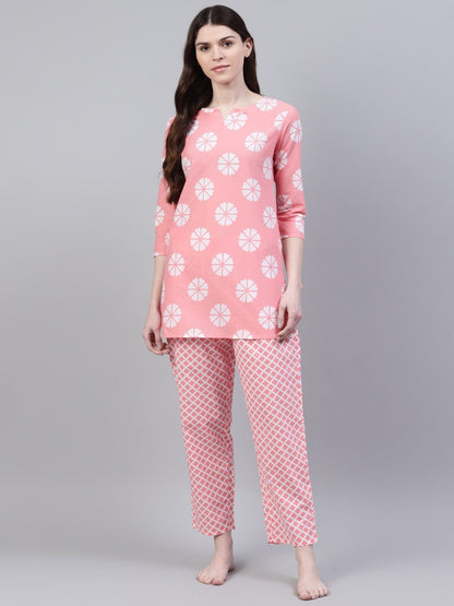 Cotton Geometric Print Night Suit Set (Pre-Order)