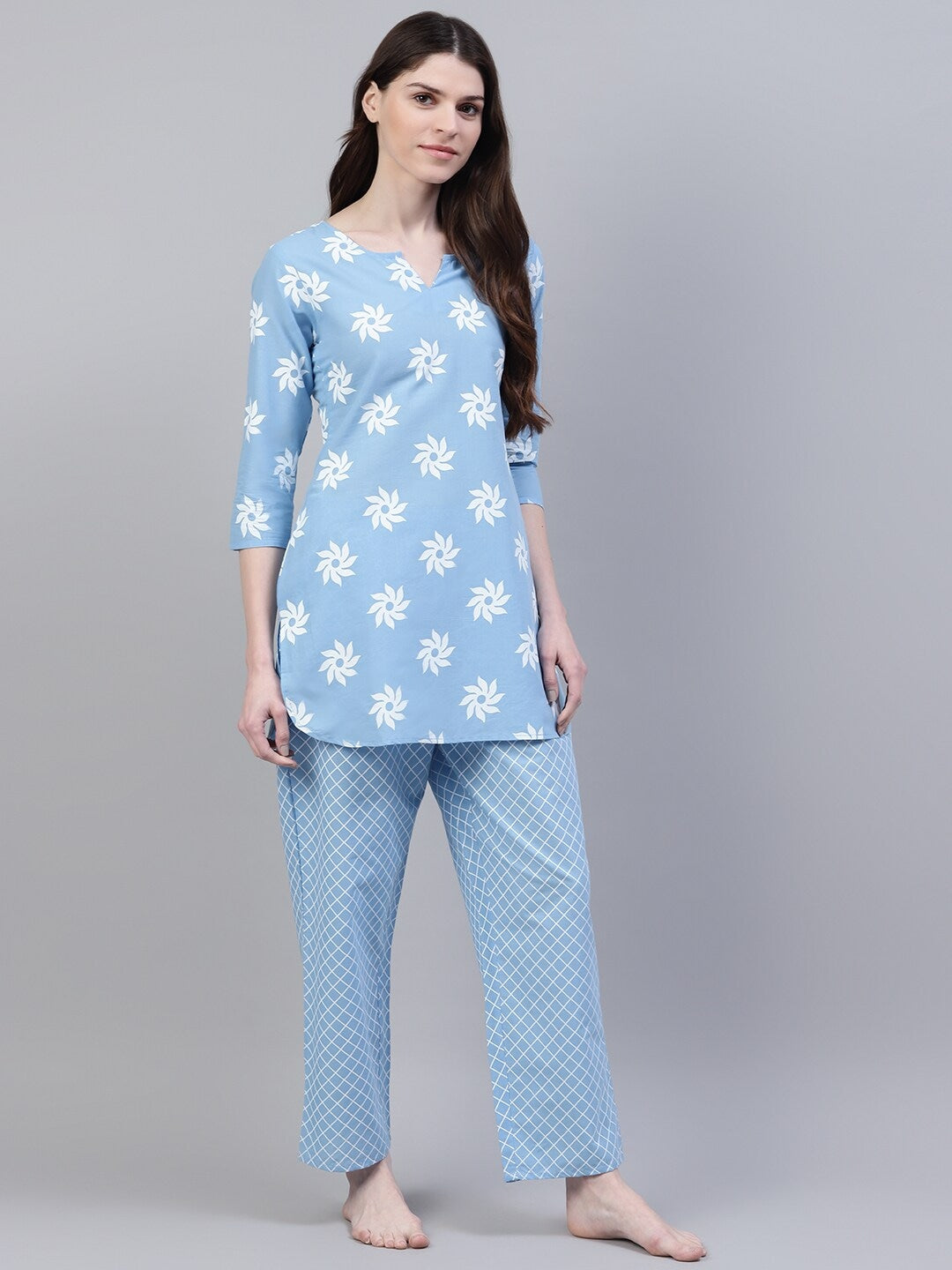 Cotton Geometric Print Night Suit Set (Pre-Order)