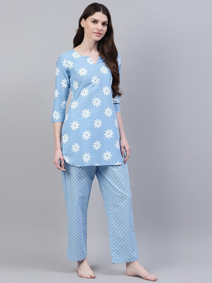 Cotton Geometric Print Night Suit Set (Pre-Order)