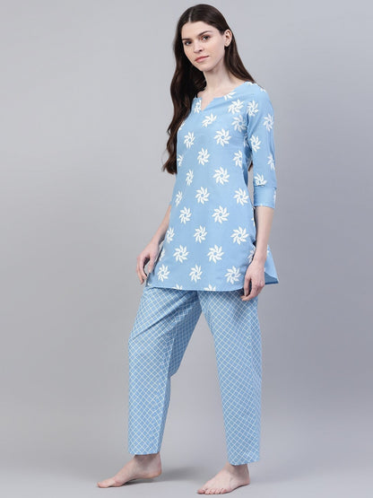 Cotton Geometric Print Night Suit Set (Pre-Order)