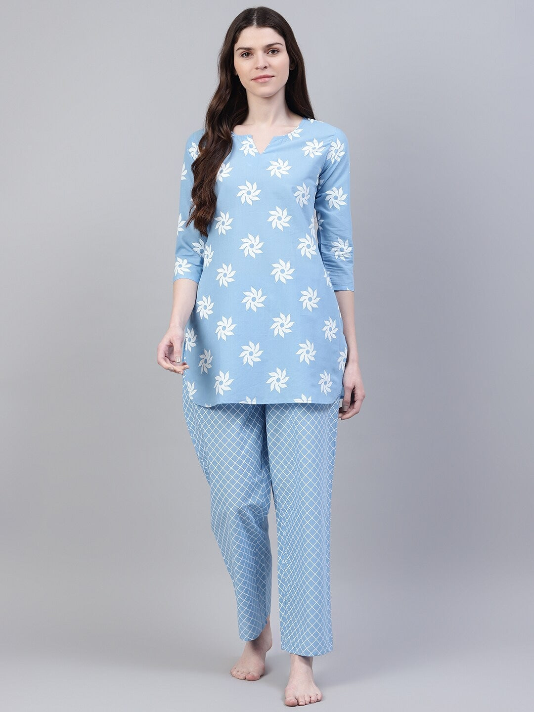Cotton Geometric Print Night Suit Set (Pre-Order)
