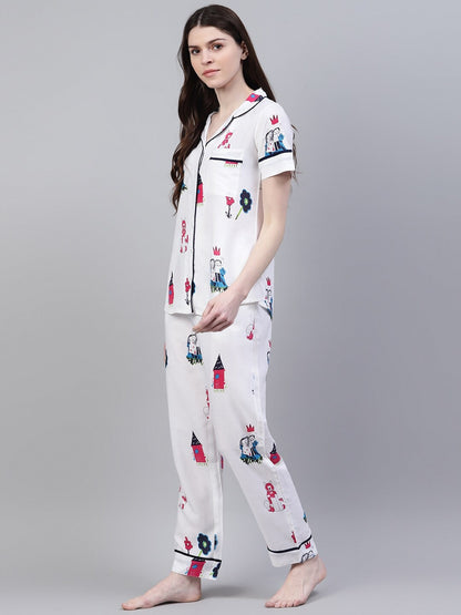 Rayon Abstract Printed Shirt & Pyjama set (Pre-Order)