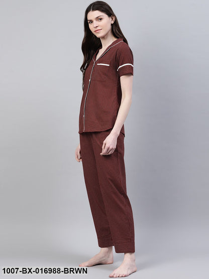 Cotton Self Design Shirt & Pyjama set (Pre-Order)