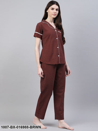 Cotton Self Design Shirt & Pyjama set (Pre-Order)