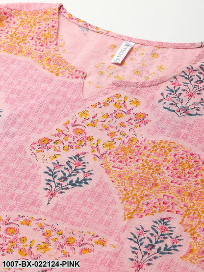 Women's Printed Cotton Slub Night Suit Set (Light Pink) (Pre-Order)