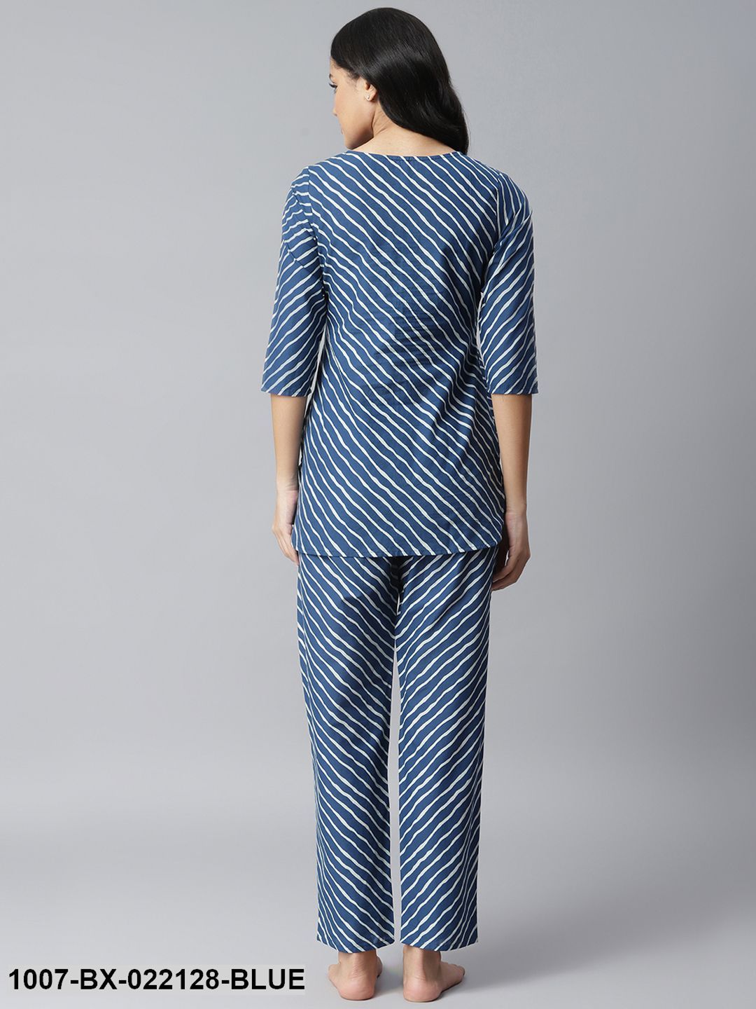Women's Leheriya Cotton Night Suit Set (Blue) (Pre-Order)