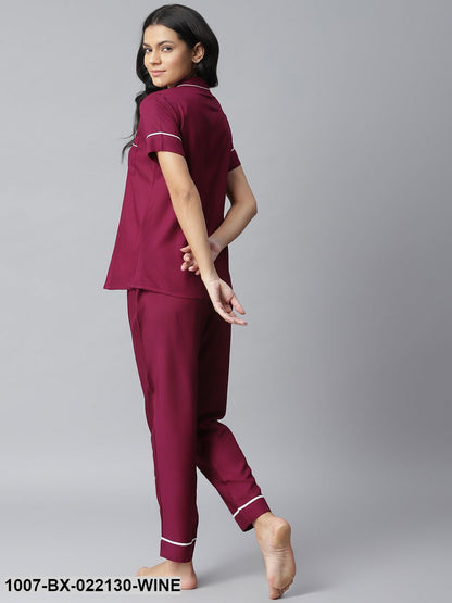 Women's Solid Rayon Night Suit Set (Purple) (Pre-Order)
