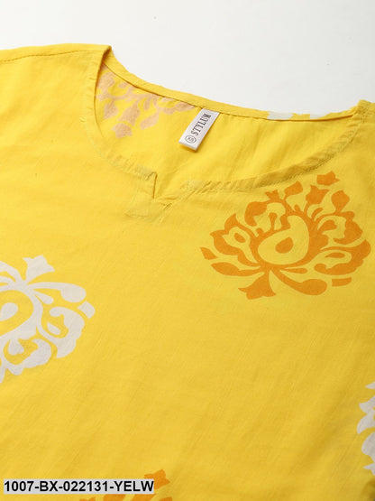 Women's Printed Cotton Night Suit Set (Yellow) (Pre-Order)