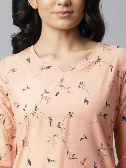Women's Printed Cotton Night Suit Set (Peach) (Pre-Order)