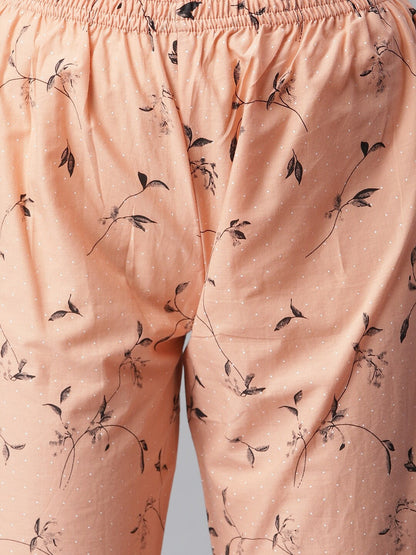 Women's Printed Cotton Night Suit Set (Peach) (Pre-Order)