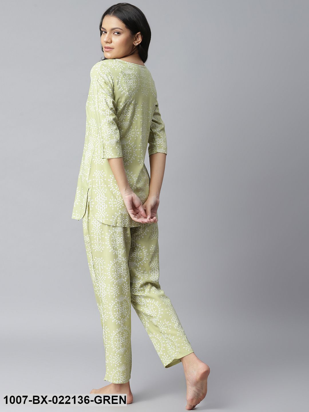 Women's Printed Rayon Night Suit Set (Light Green) (Pre-Order)