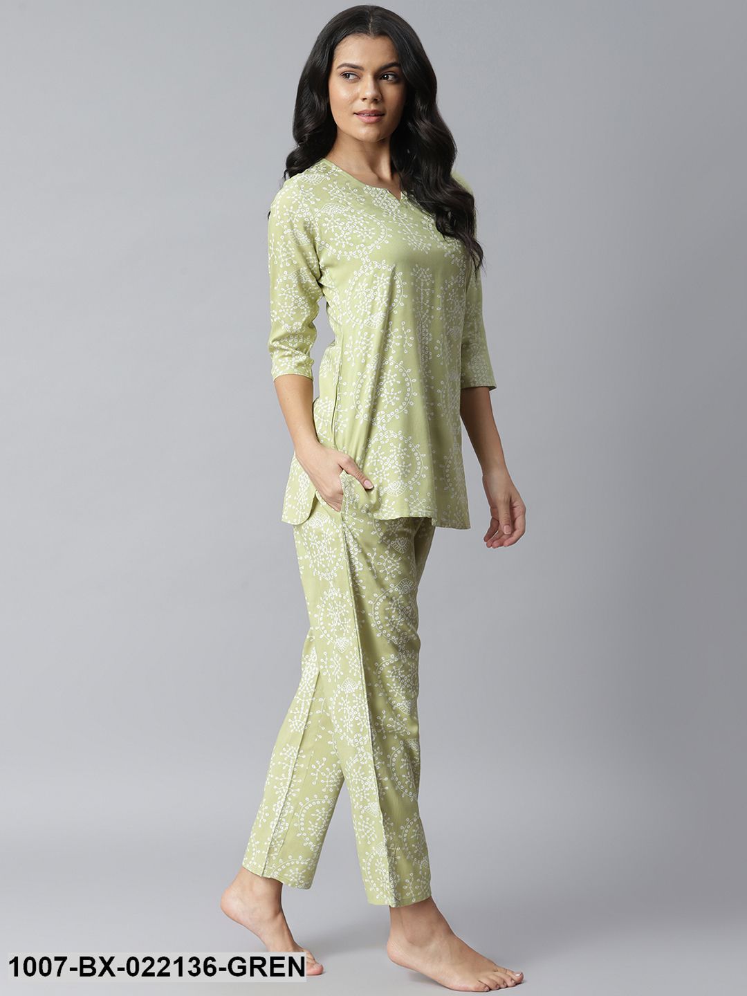 Women's Printed Rayon Night Suit Set (Light Green) (Pre-Order)