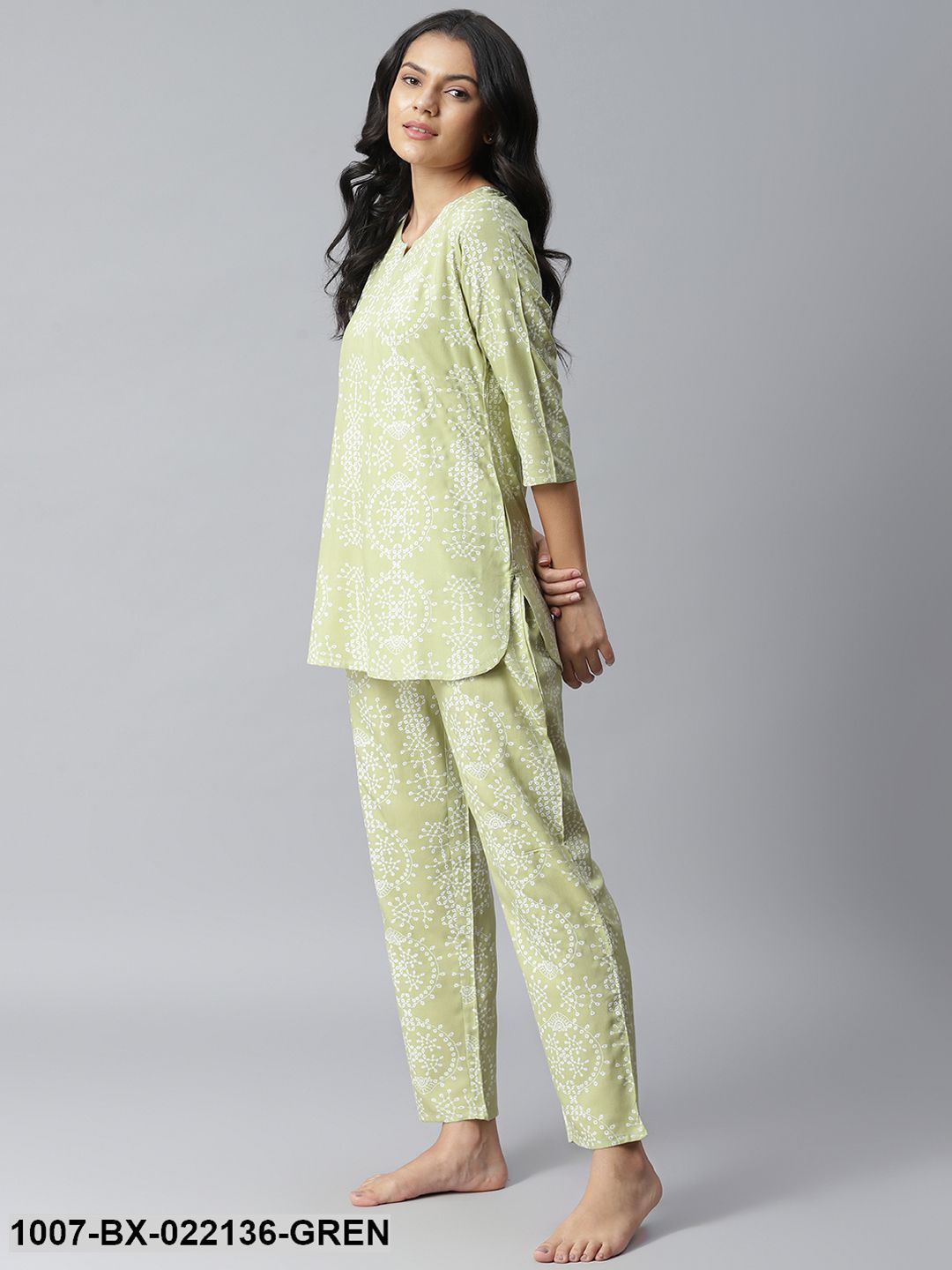 Women's Printed Rayon Night Suit Set (Light Green) (Pre-Order)