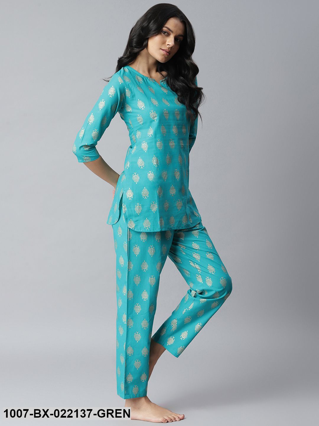 Women's Gold Print Cotton Night Suit Set (Pre-Order)