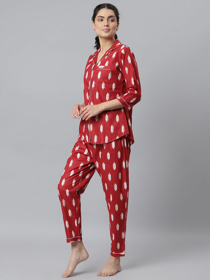 Ikat Printed Rayon Night Suit Set (Pre-Order)