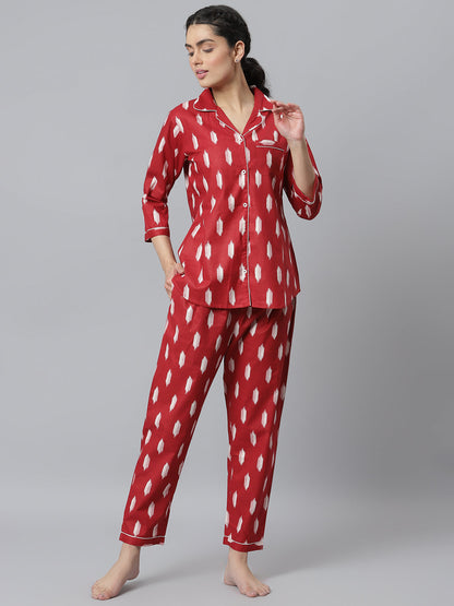 Ikat Printed Rayon Night Suit Set (Pre-Order)