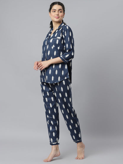 Ikat Printed Rayon Night Suit Set (Pre-Order)