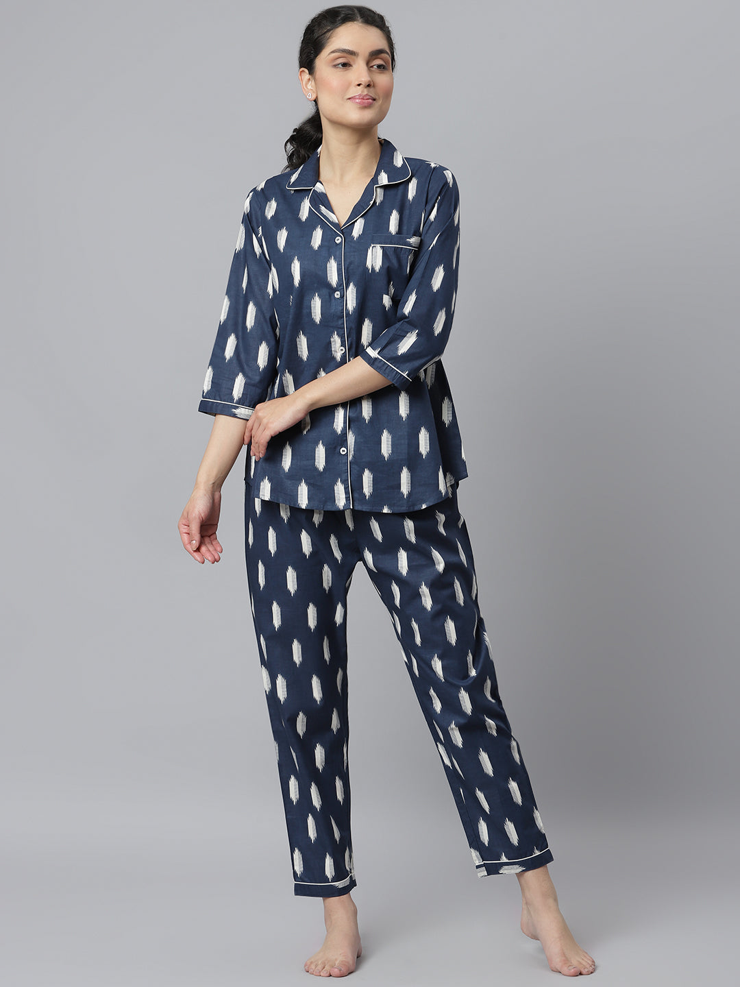 Ikat Printed Rayon Night Suit Set (Pre-Order)