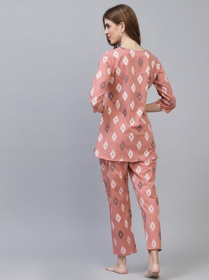 Ikat Print Rayon Night Suit Set (Pre-Order)