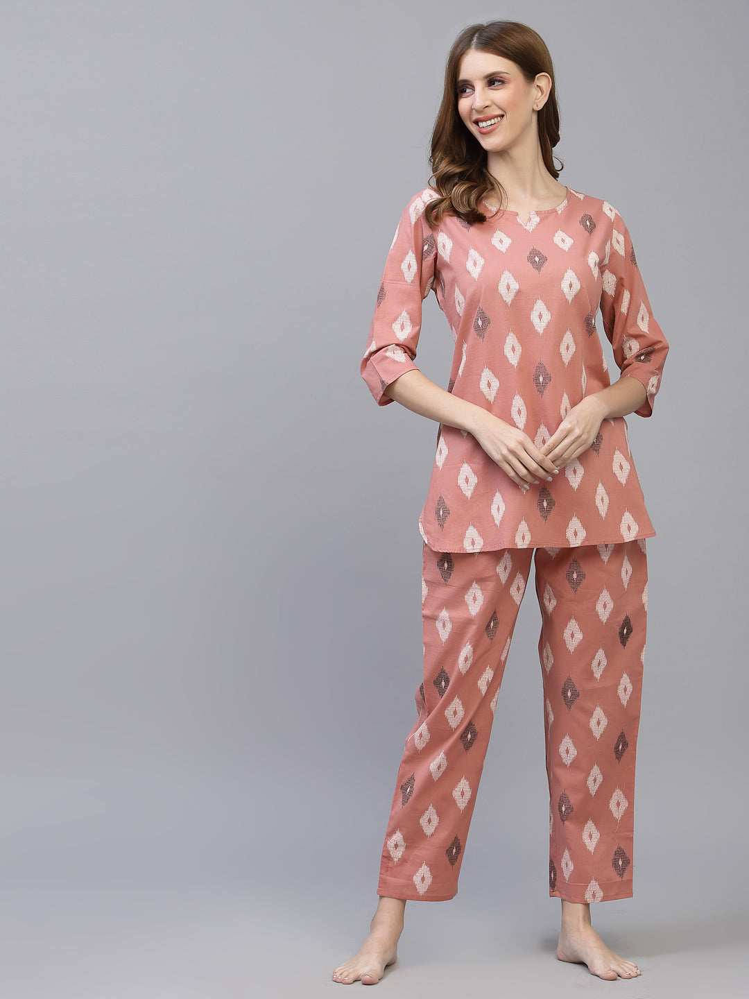 Ikat Print Rayon Night Suit Set (Pre-Order)