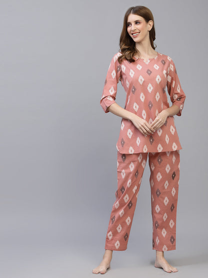 Ikat Print Rayon Night Suit Set (Pre-Order)