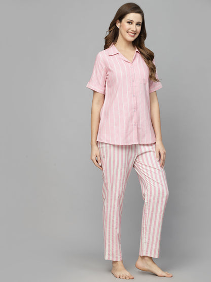 Striped Cotton Blend Night Suit (Pre-Order)