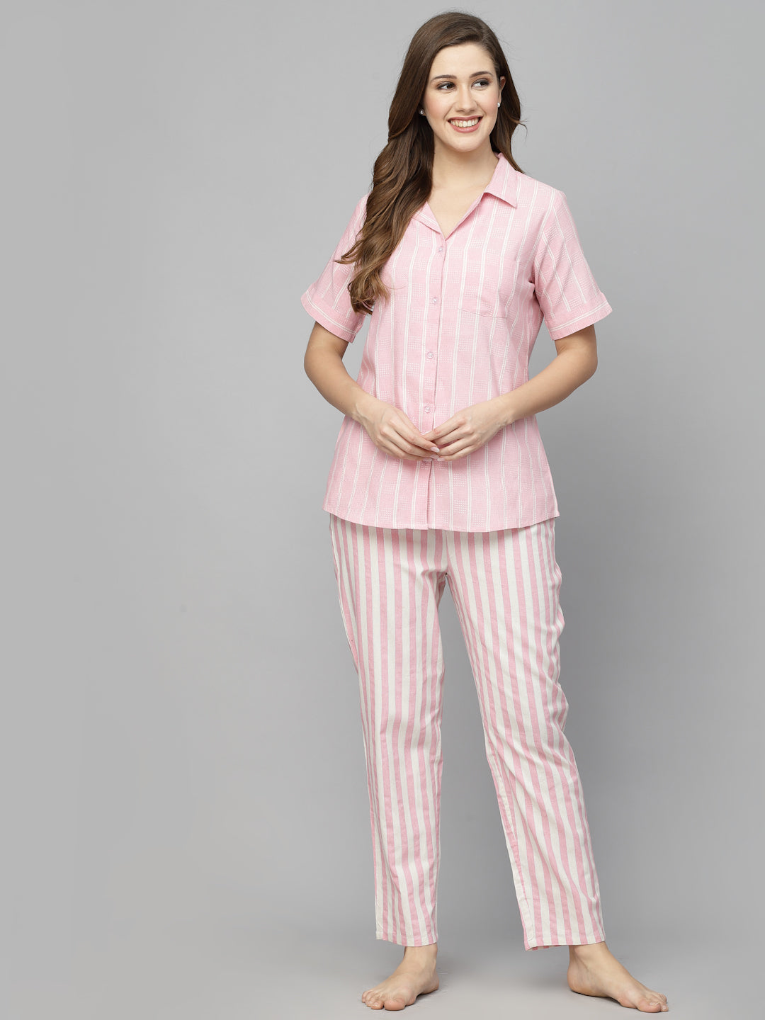 Striped Cotton Blend Night Suit (Pre-Order)