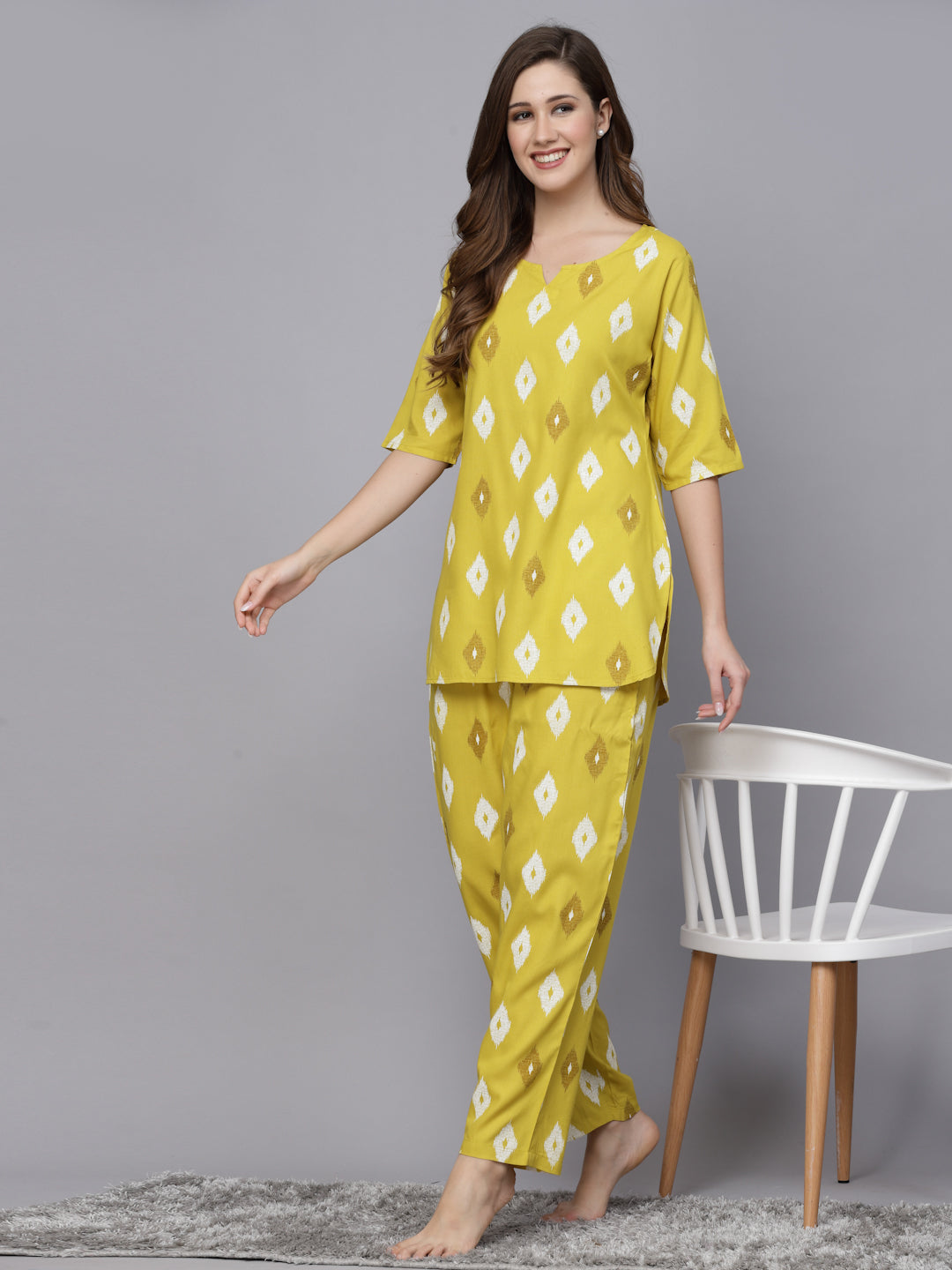 Ikat Print Rayon Night Suit Set (Pre-Order)