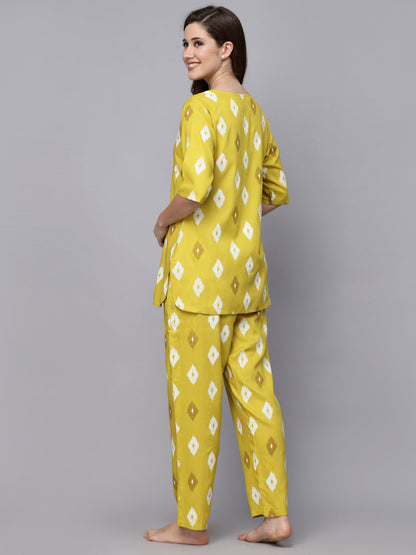Ikat Print Rayon Night Suit Set (Pre-Order)
