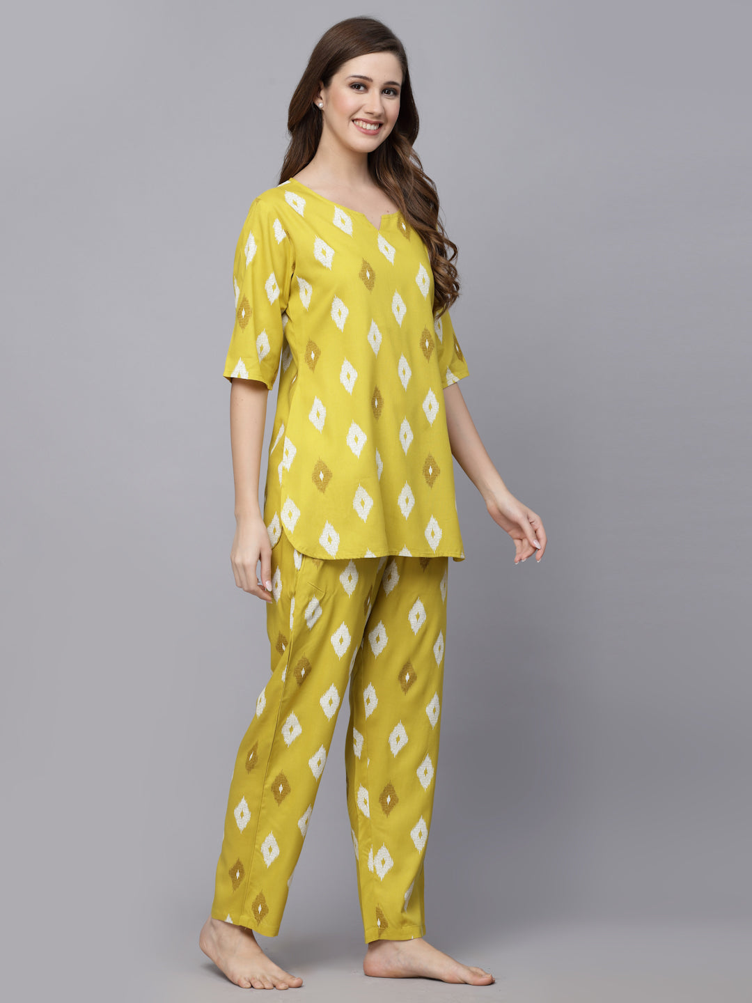 Ikat Print Rayon Night Suit Set (Pre-Order)