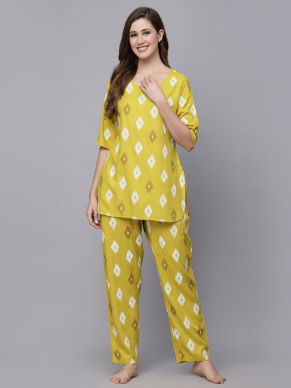 Ikat Print Rayon Night Suit Set (Pre-Order)