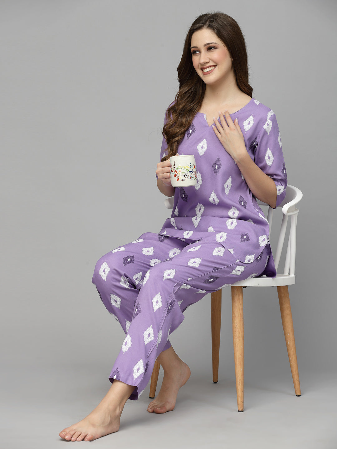 Ikat Print Rayon Night Suit Set (Pre-Order)