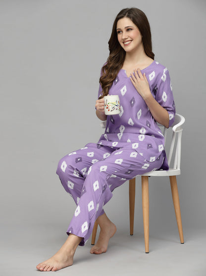 Ikat Print Rayon Night Suit Set (Pre-Order)