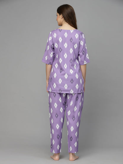 Ikat Print Rayon Night Suit Set (Pre-Order)