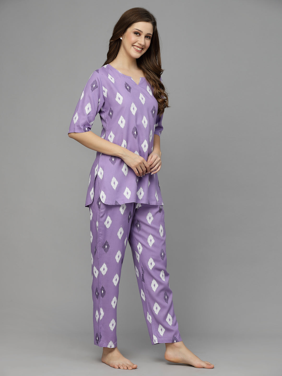 Ikat Print Rayon Night Suit Set (Pre-Order)