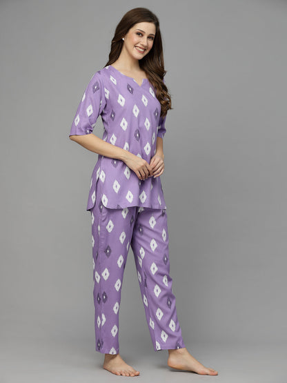 Ikat Print Rayon Night Suit Set (Pre-Order)