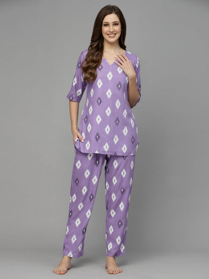 Ikat Print Rayon Night Suit Set (Pre-Order)