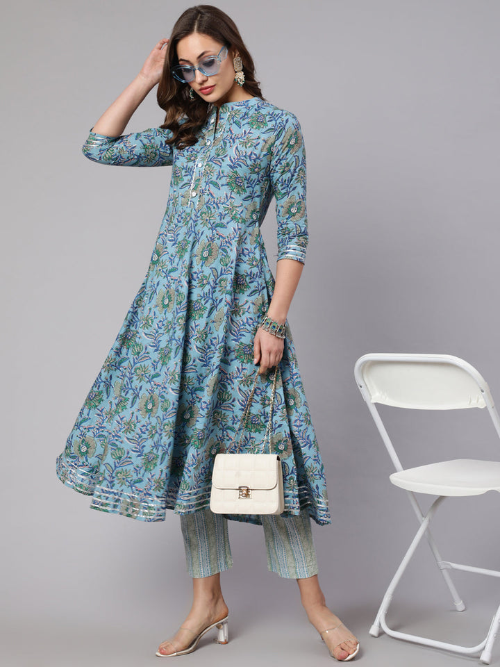 Glam Roots blue cotton printed kurta set – wholesale manufacturer &amp; exporter from India